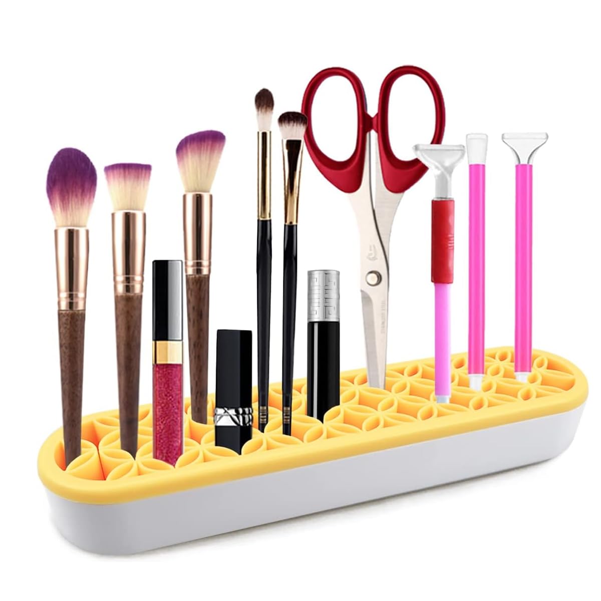MAYCREATE Silicone Makeup Brush Holder Multi Slots Makeup Brush Organizer Desktop Makeup Brushes Storage Stand Space Saving Make Up Brush Drying Holder - Yellow MAYCREATE Silicone Makeup Brush Holder Multi Slots Makeup Brush Organizer Desktop Makeup Brushes Storage Stand Space Saving Make Up Brush Drying Holder - Yellow